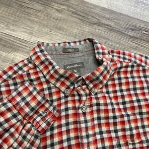 Eddie‎ Bauer Classic Fit Red Gray Gingham Mens XLT Flannel Button Down Shirt